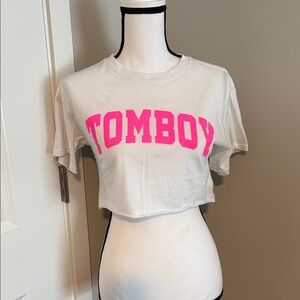 Forever 21 White Crop Top with Pink Lettering